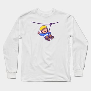 Cute Boy Playing Flying Fox Long Sleeve T-Shirt